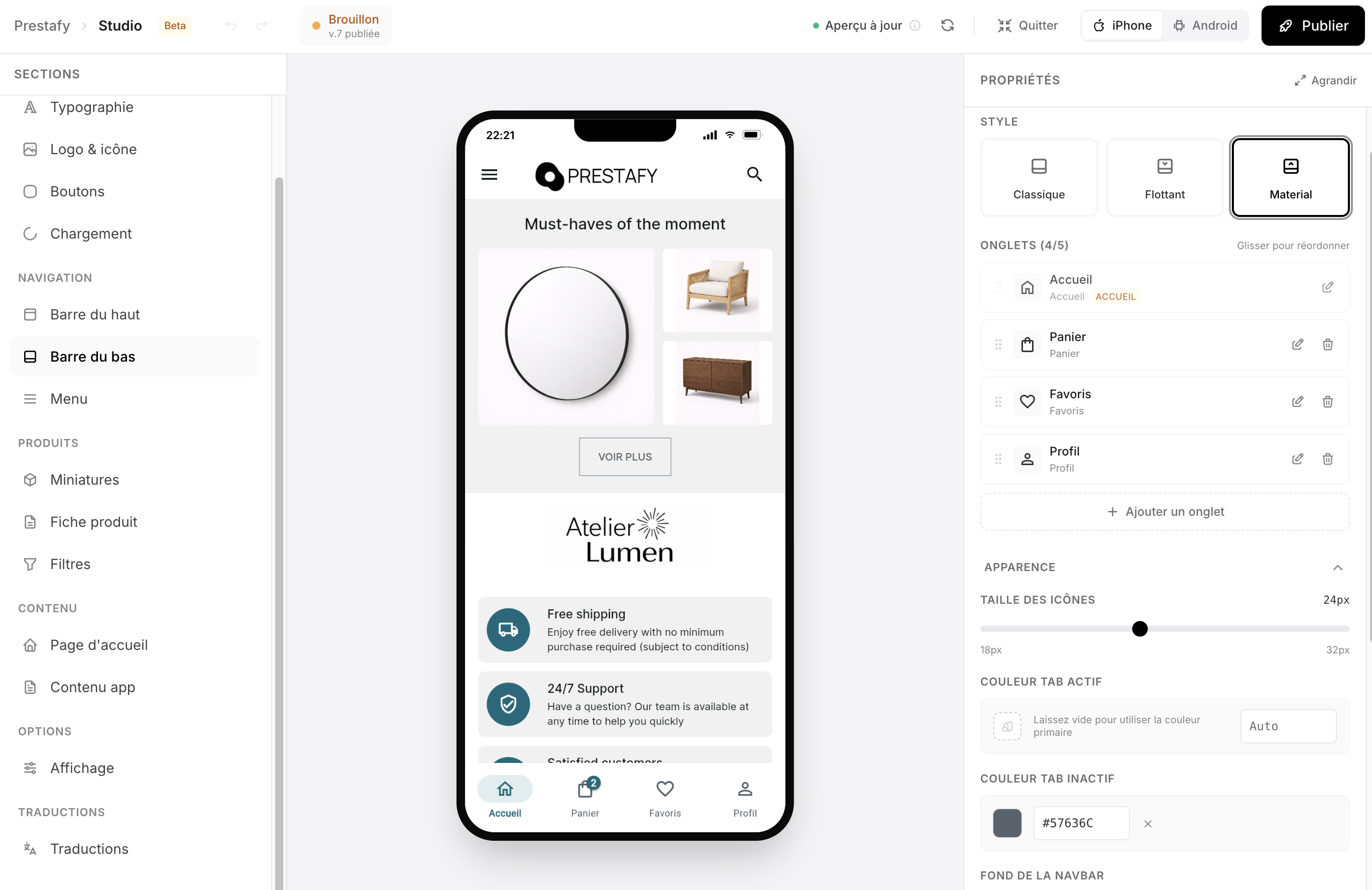 Personnalisation de la barre de navigation et du logo de l'application PrestaShop dans le Studio