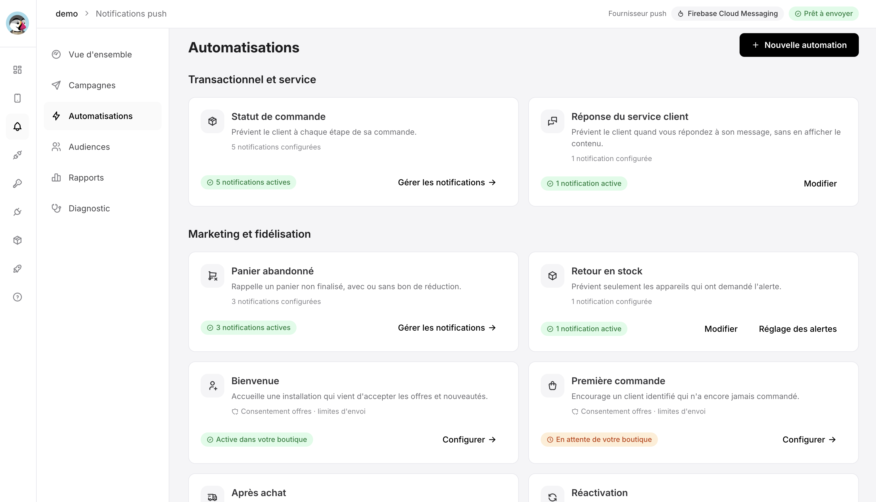 Prestafy push notification automation catalogue