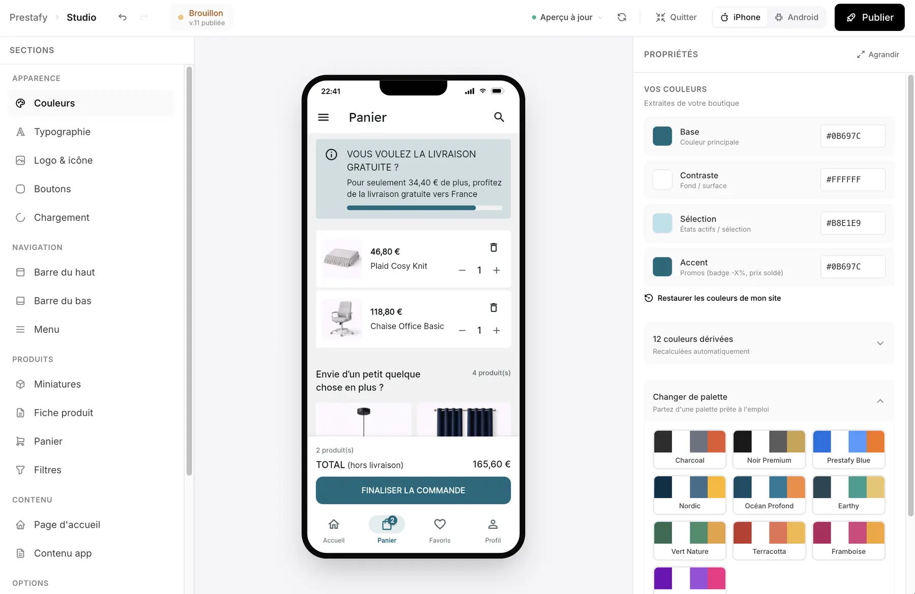Le Studio Prestafy : les couleurs de l'application, reprises de la boutique.